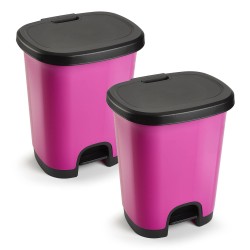 2x Stuks afvalemmer/vuilnisemmer/pedaalemmer 18 liter in het roze/zwart met deksel en pedaal - Pedaalemmers
